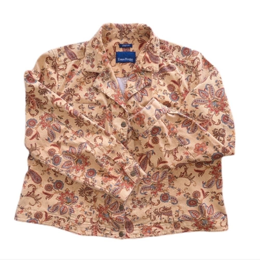 Evan Picone Paisley Stretch Jean Jacket - Tan / Brown / Rust